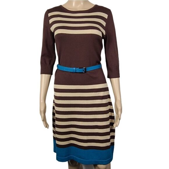 Allison Brittney Striped Sweater Dress With Belt - Picture 2 of 11